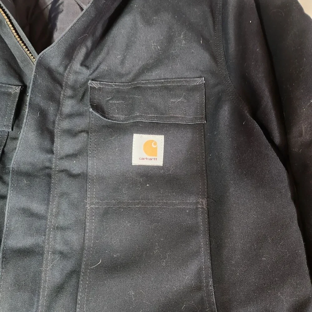Carhartt Jacket Mens 46 Regular Black Quilted Workwear Canvas Insulated 14806